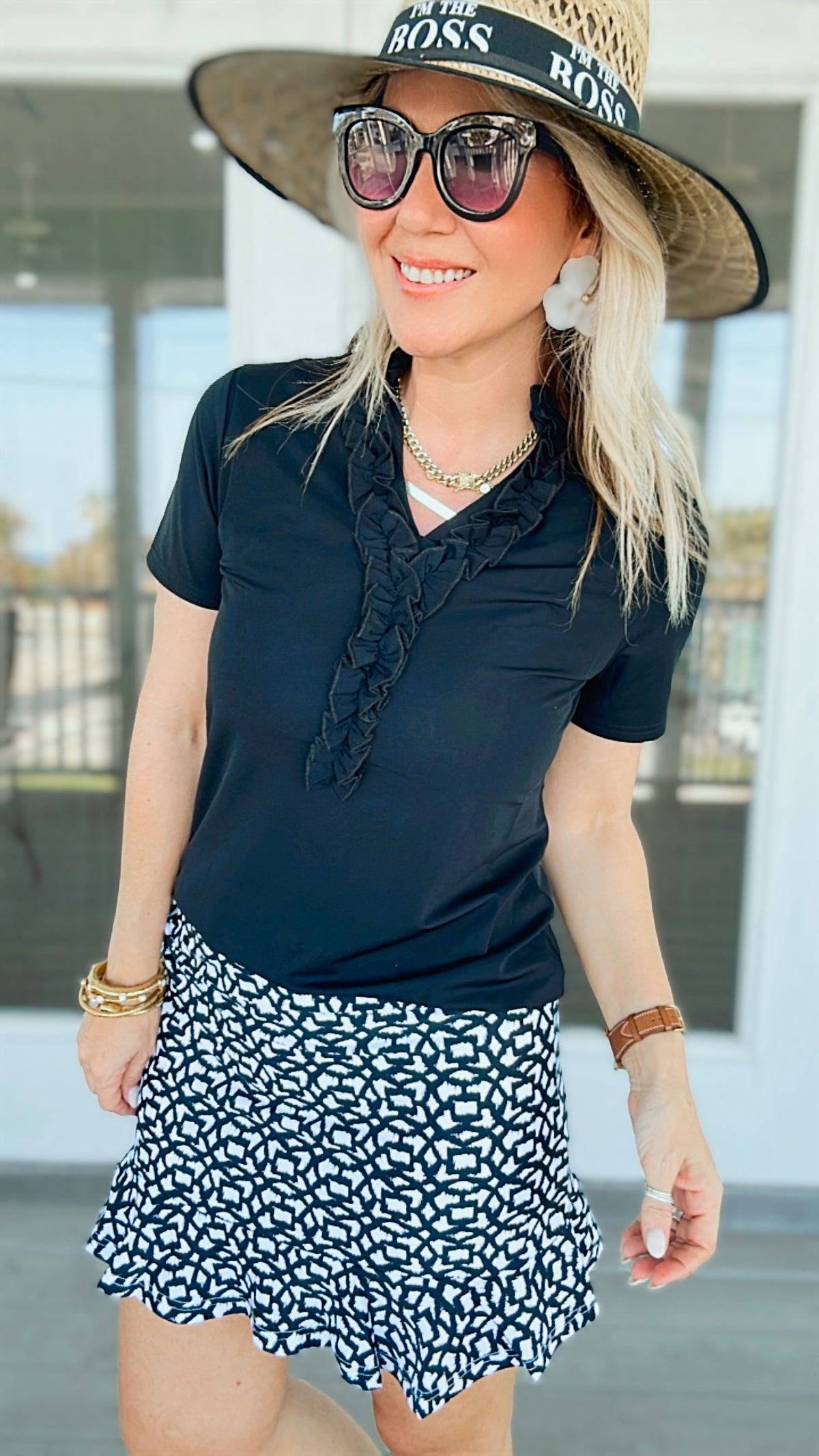Black & White Ruffle Skort-170 Bottoms-ARYEH-Coastal Bloom Boutique, find the trendiest versions of the popular styles and looks Located in Indialantic, FL