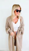 Sugar High Long Italian Cardigan - Taupe-150 Cardigans/Layers-Italianissimo-Coastal Bloom Boutique, find the trendiest versions of the popular styles and looks Located in Indialantic, FL