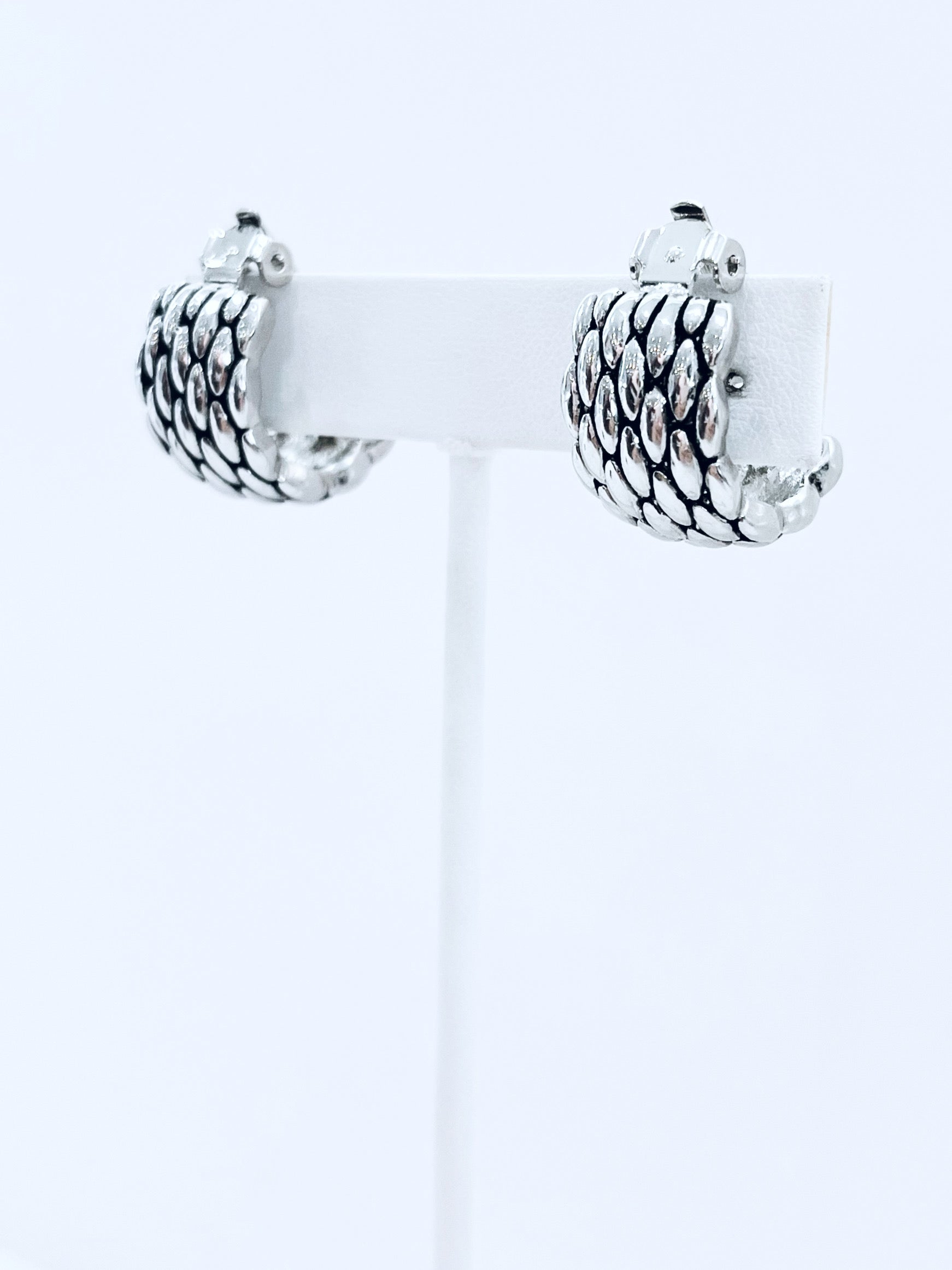 Woven Chunky Clip Earrings - Silver-230 Jewelry-Lordane-Coastal Bloom Boutique, find the trendiest versions of the popular styles and looks Located in Indialantic, FL