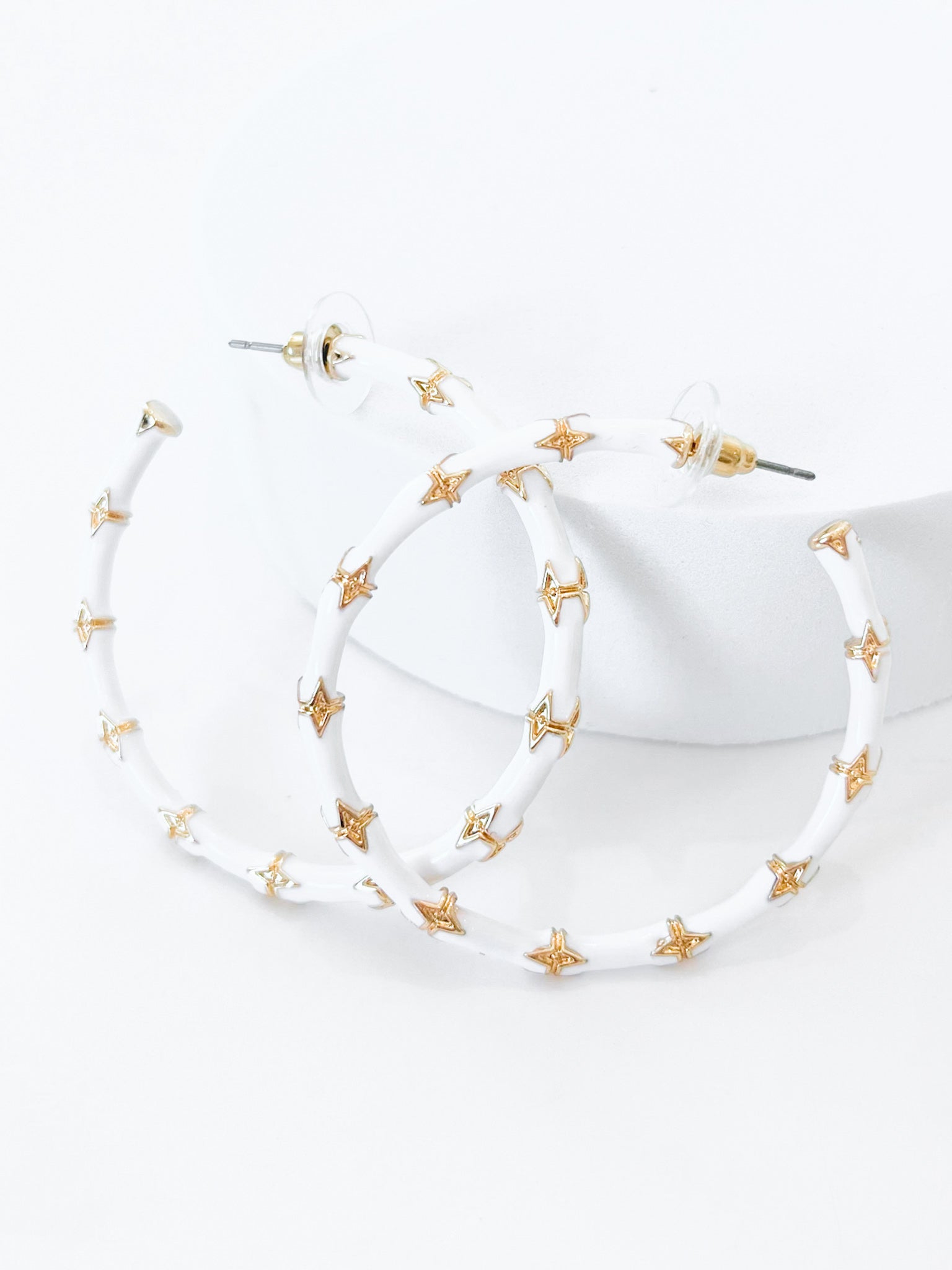 Large Bamboo Hoop Earrings - White-230 Jewelry-Golden Stella-Coastal Bloom Boutique, find the trendiest versions of the popular styles and looks Located in Indialantic, FL