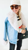 Fur Collared Denim Jacket-160 Jackets-Blue B-Coastal Bloom Boutique, find the trendiest versions of the popular styles and looks Located in Indialantic, FL
