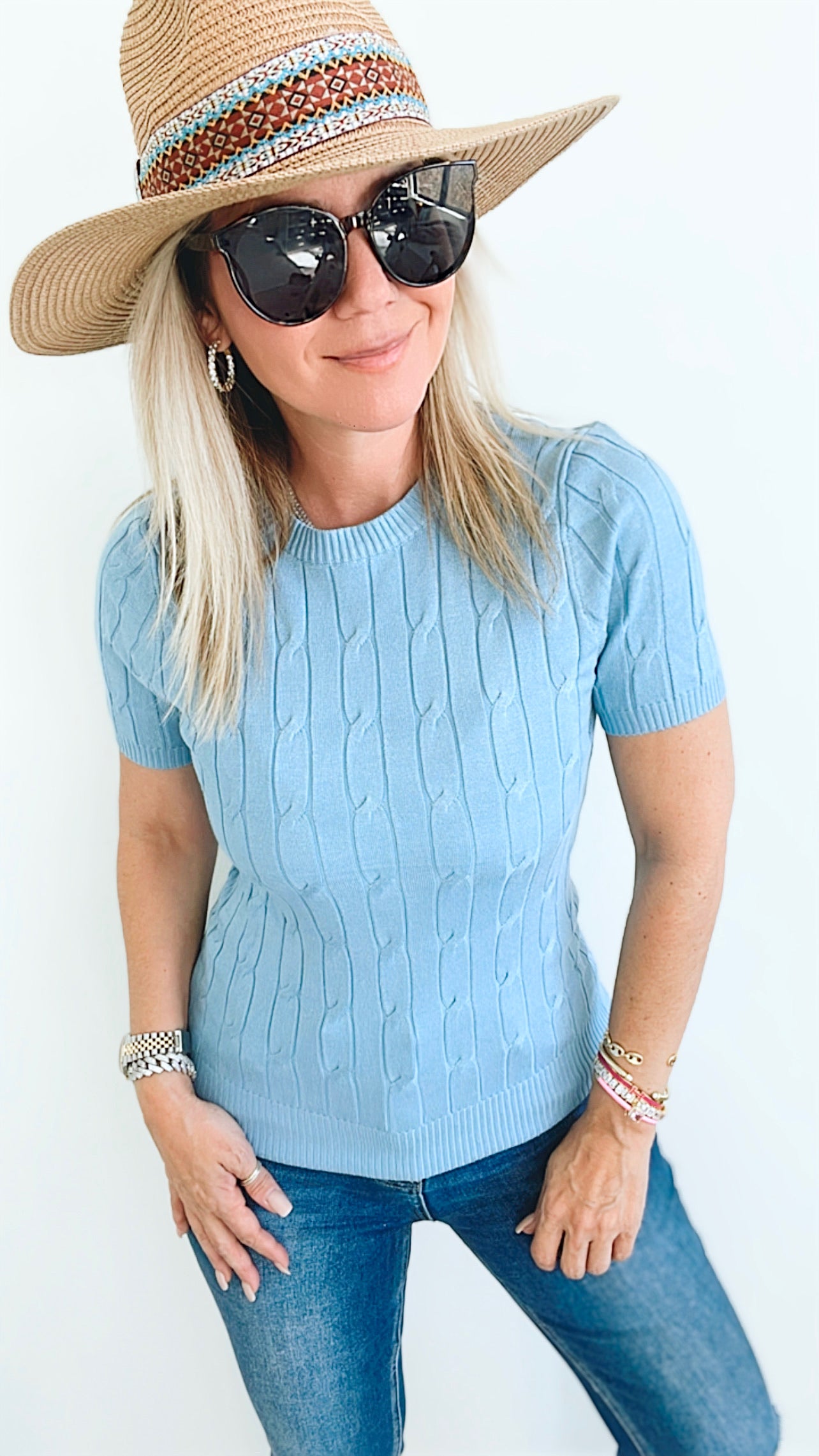 Madison Textured Top - Blue-110 Short Sleeve Tops-Cielo-Coastal Bloom Boutique, find the trendiest versions of the popular styles and looks Located in Indialantic, FL