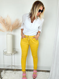 Love Endures Italian Jogger - Mustard-180 Joggers-Italianissimo/ SUNNY HOLIDAYS-Coastal Bloom Boutique, find the trendiest versions of the popular styles and looks Located in Indialantic, FL