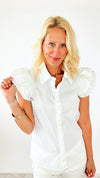 Ruffle Trim Button Front Shirt - White-100 Sleeveless Tops-Darling-Coastal Bloom Boutique, find the trendiest versions of the popular styles and looks Located in Indialantic, FL