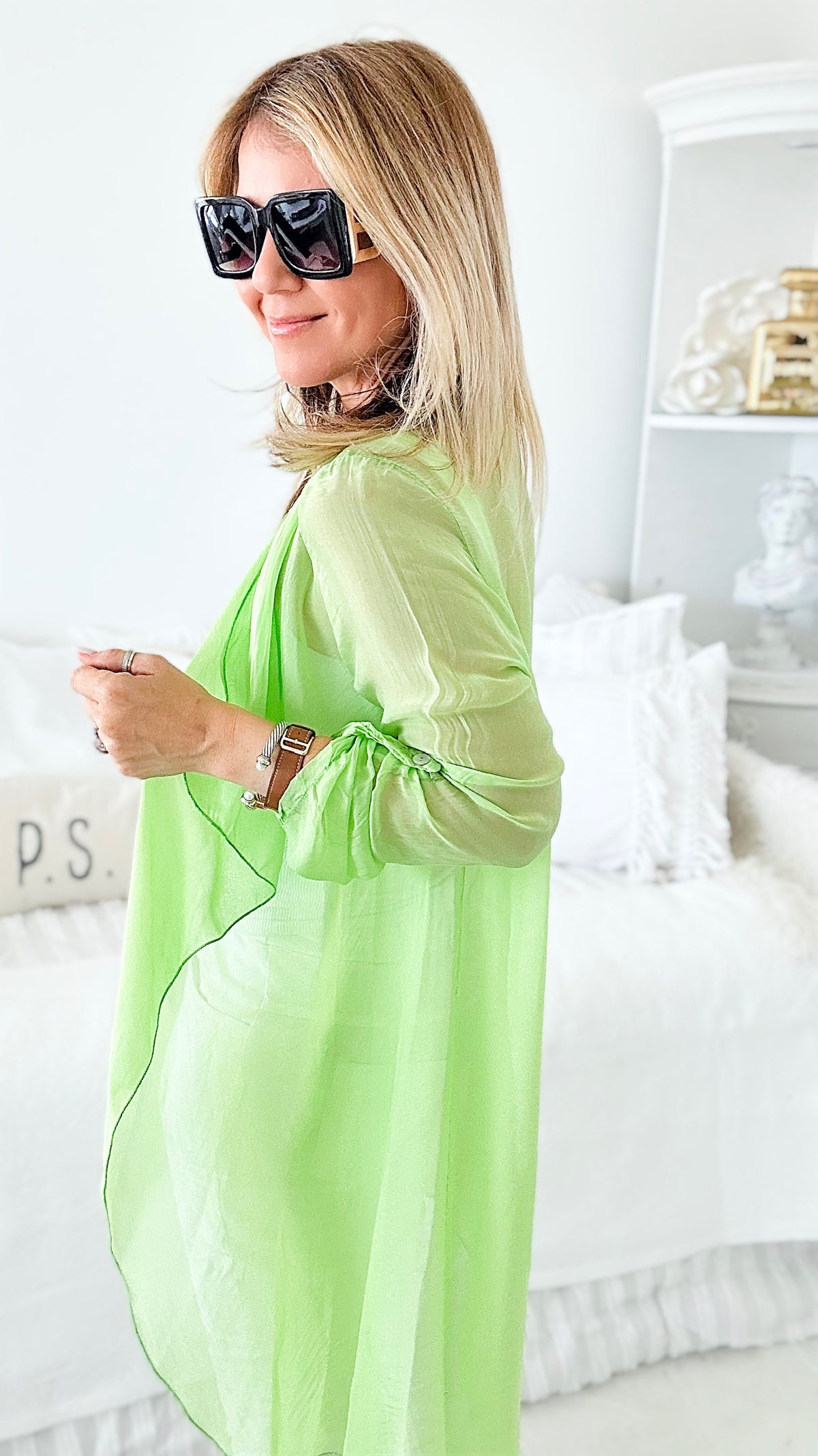 Italian Silk Sheer Wrap Jacket - Green-150 Cardigans/Layers-Yolly-Coastal Bloom Boutique, find the trendiest versions of the popular styles and looks Located in Indialantic, FL