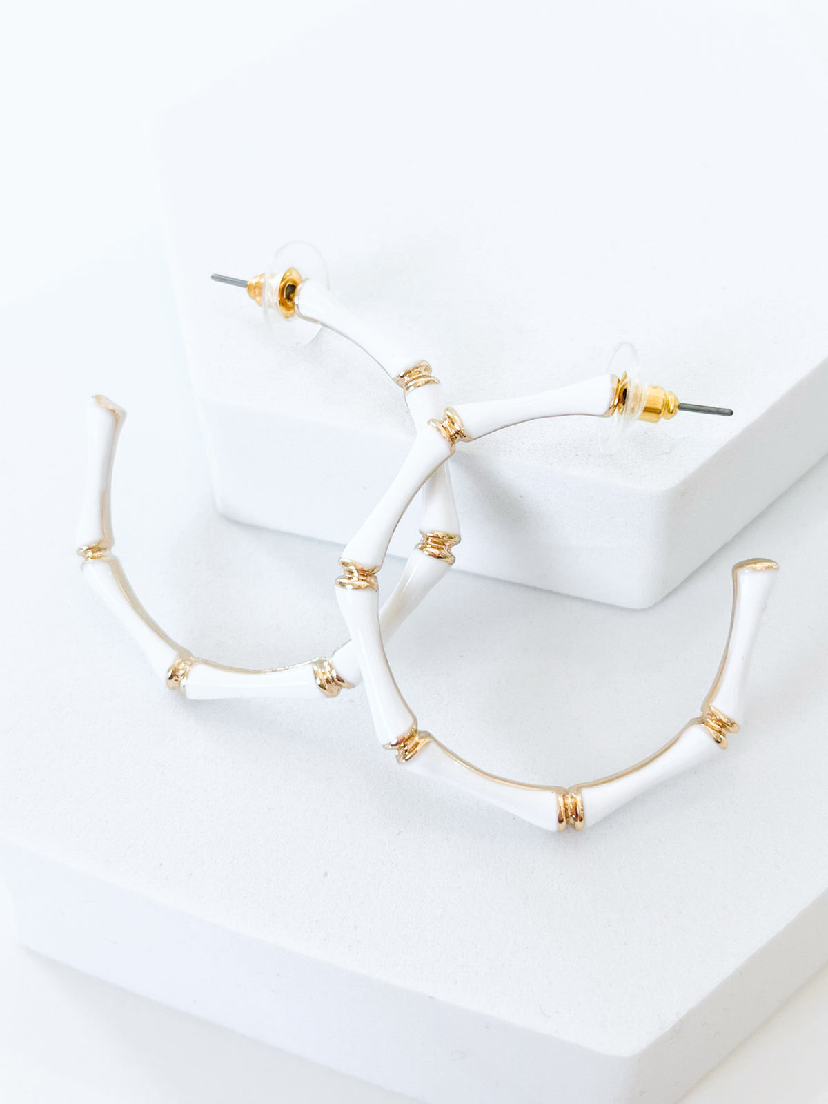 Bamboo Hoop Earrings - White-230 Jewelry-GS JEWELRY-Coastal Bloom Boutique, find the trendiest versions of the popular styles and looks Located in Indialantic, FL