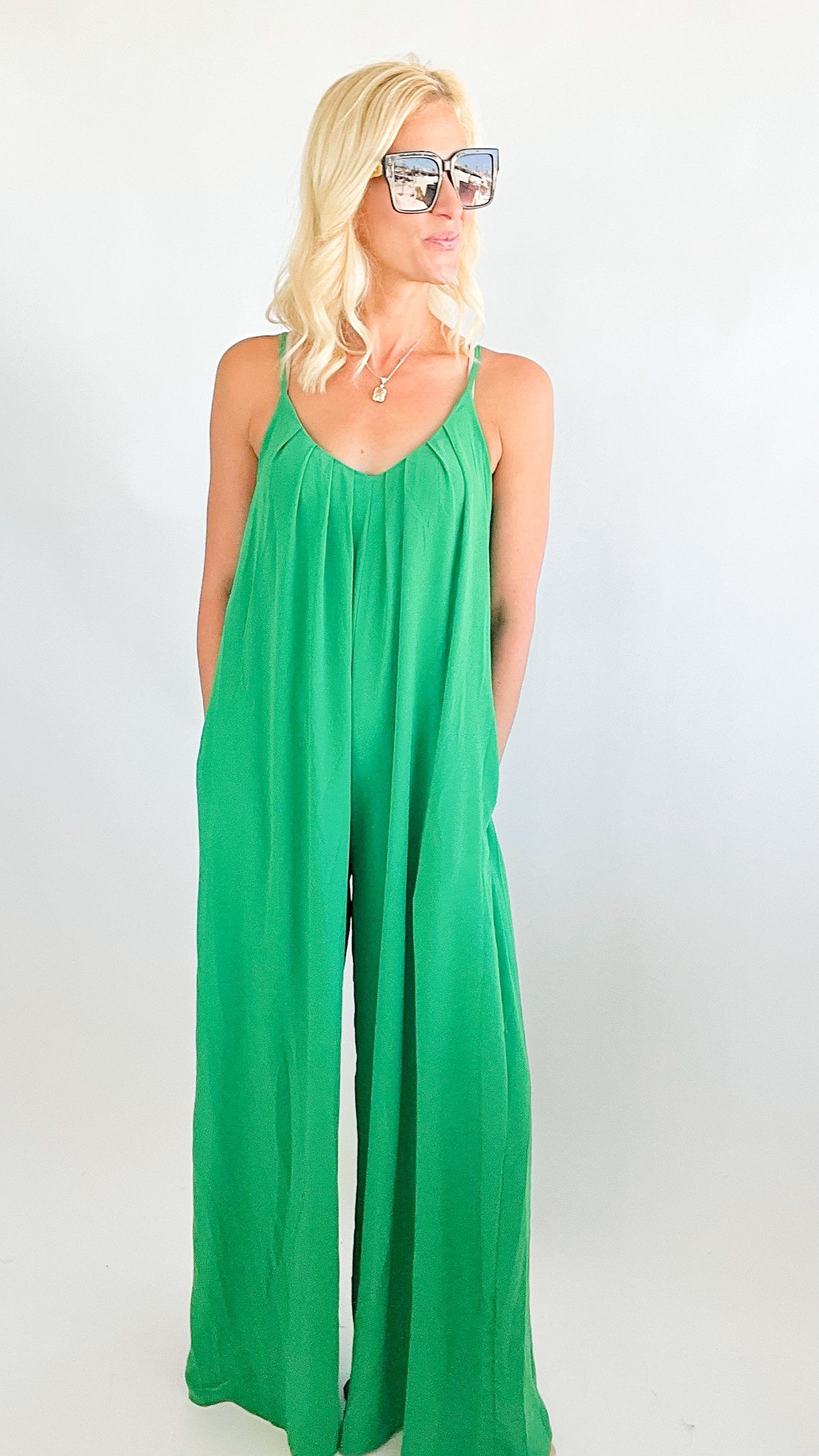 Brisbane Woven Jumpsuit - Kelly Green-200 Dresses/Jumpsuits/Rompers-DRESS DAY-Coastal Bloom Boutique, find the trendiest versions of the popular styles and looks Located in Indialantic, FL