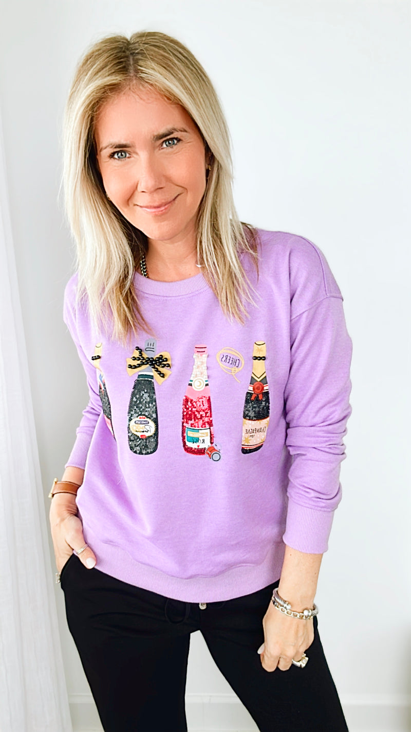 Champagne Obsessed Sweatshirt - Lavender-130 Long Sleeve Tops-Why Dress-Coastal Bloom Boutique, find the trendiest versions of the popular styles and looks Located in Indialantic, FL