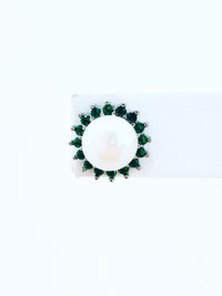 Pearl Halo Florette Stud - Emerald-230 Jewelry-NYC-Coastal Bloom Boutique, find the trendiest versions of the popular styles and looks Located in Indialantic, FL