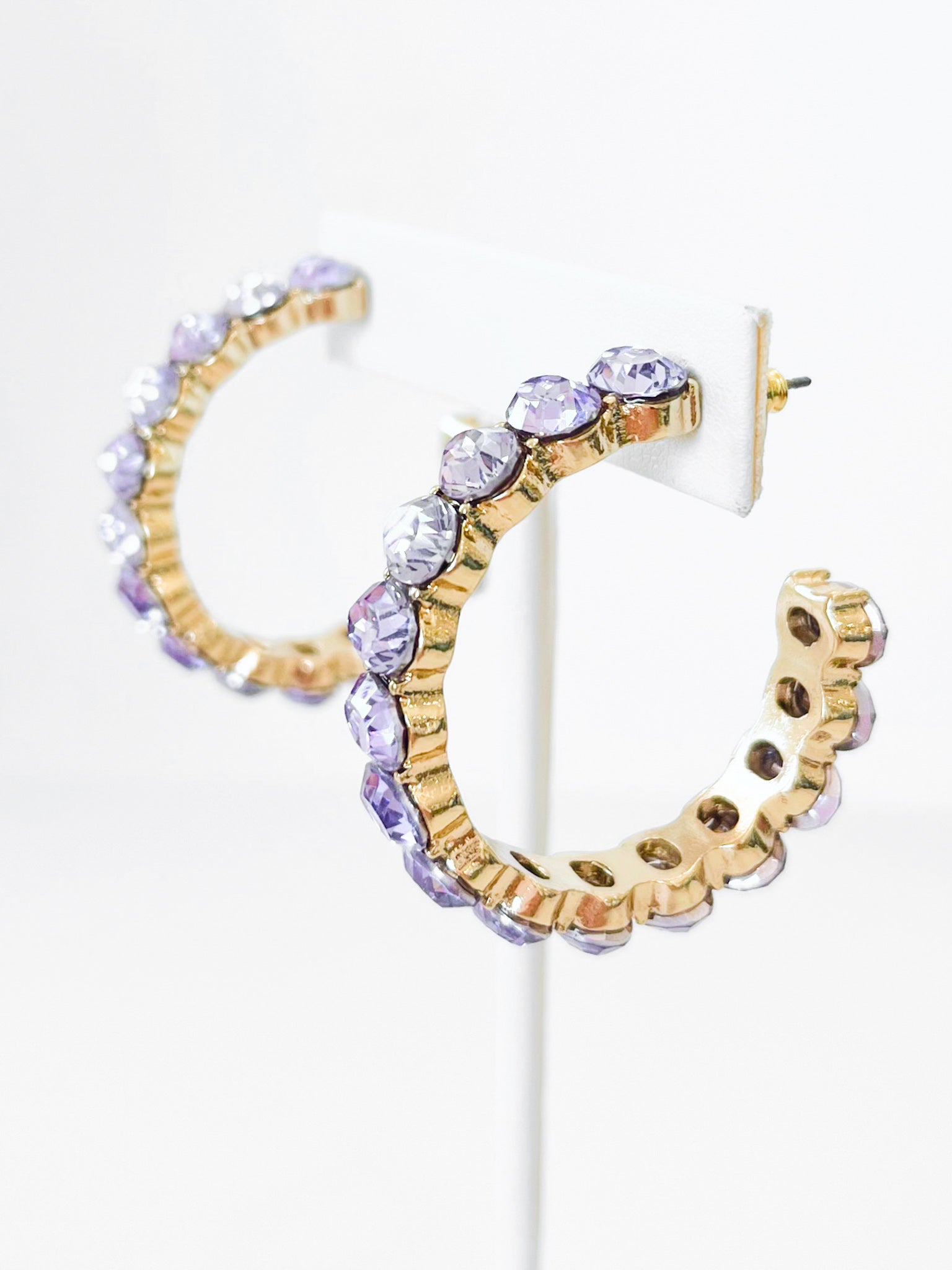 CZ Oval Hoop Earrings - Amethyst-230 Jewelry-Golden Stella-Coastal Bloom Boutique, find the trendiest versions of the popular styles and looks Located in Indialantic, FL