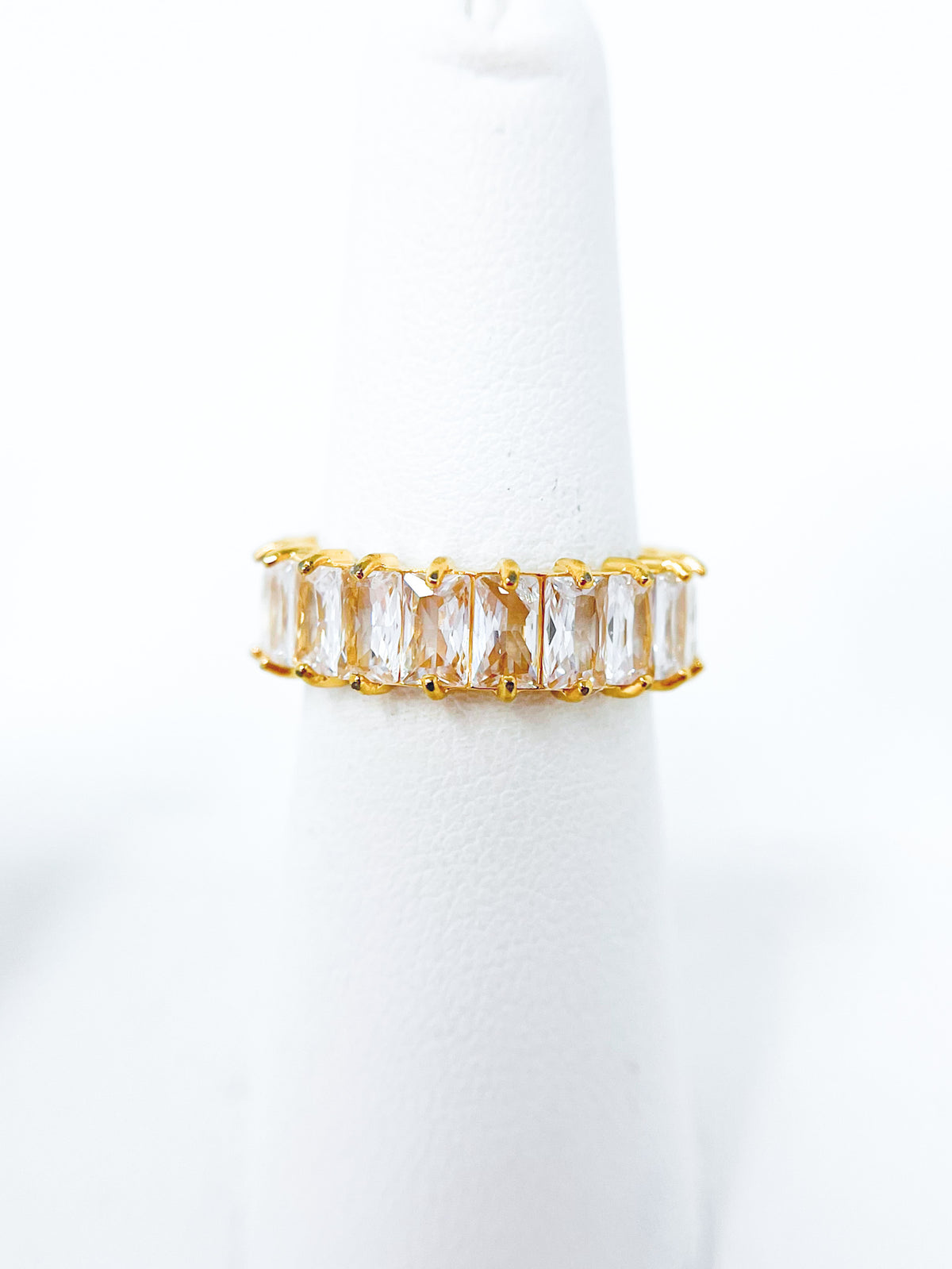 Baguette CZ Ring - Clear/Gold-230 Jewelry-Wona Trading-Coastal Bloom Boutique, find the trendiest versions of the popular styles and looks Located in Indialantic, FL