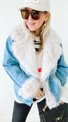 Fur Collared Denim Jacket-160 Jackets-Blue B-Coastal Bloom Boutique, find the trendiest versions of the popular styles and looks Located in Indialantic, FL