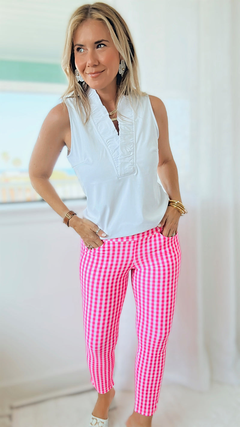 Cropped Gingham Leggings - Hot Pink-170 Bottoms-ARYEH-Coastal Bloom Boutique, find the trendiest versions of the popular styles and looks Located in Indialantic, FL