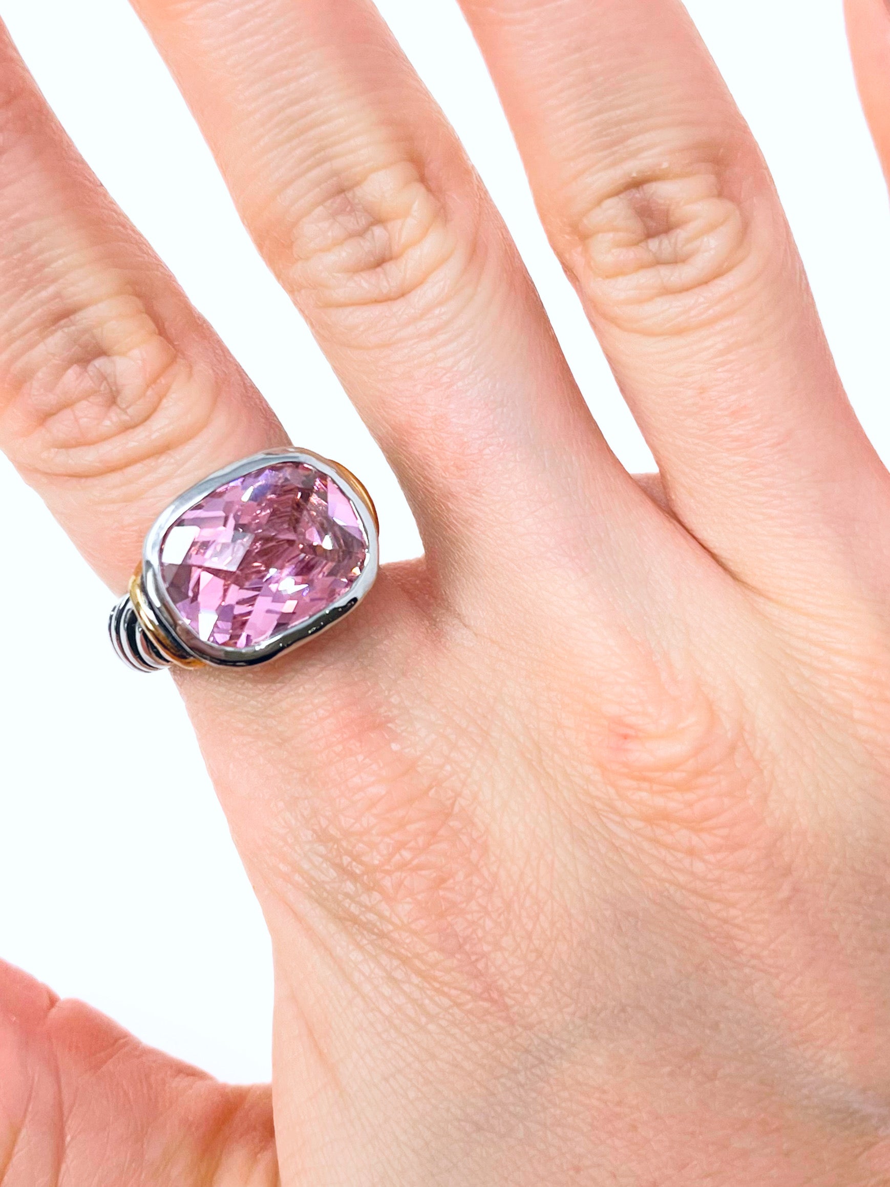 Sterling Silver Pink Cable Twist Two Tone Ring-230 Jewelry-Oriental Treasure-Coastal Bloom Boutique, find the trendiest versions of the popular styles and looks Located in Indialantic, FL
