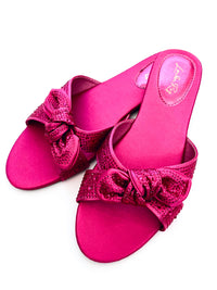 Satin Bow Flat Sandals - Fuchsia-250 Shoes-RAGCOMPANY-Coastal Bloom Boutique, find the trendiest versions of the popular styles and looks Located in Indialantic, FL