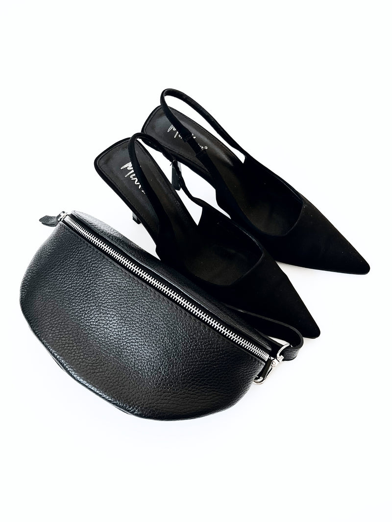 Italian Genuine Leather Bum Bag-Black-240 Bags-Yolly-Coastal Bloom Boutique, find the trendiest versions of the popular styles and looks Located in Indialantic, FL