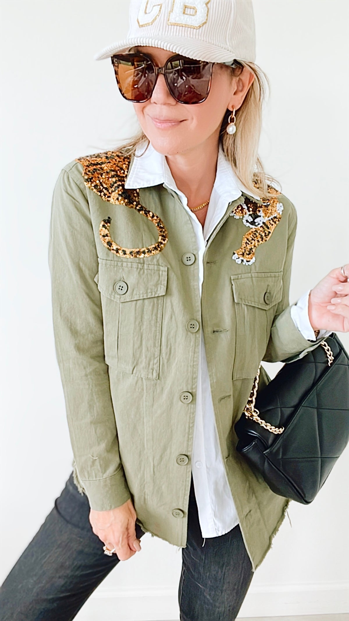 Wild Sequin Cargo Jacket - Olive Drab-160 Jackets-Blue B-Coastal Bloom Boutique, find the trendiest versions of the popular styles and looks Located in Indialantic, FL