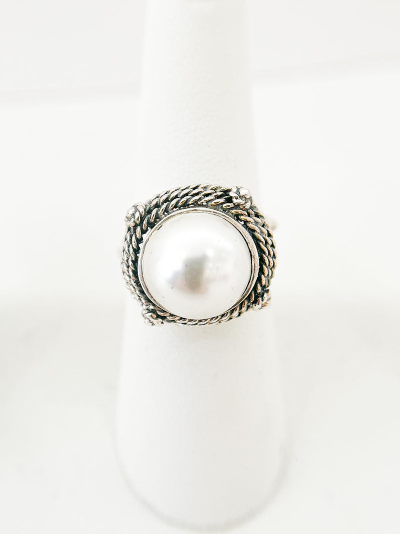 Sterling Silver Pearl Twist Layer Halo Ring-230 Jewelry-Oriental Treasure-Coastal Bloom Boutique, find the trendiest versions of the popular styles and looks Located in Indialantic, FL