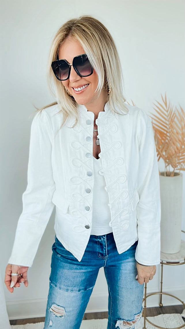 Richmond Denim Jacket - Ivory-160 Jackets-Andree By Unit-Coastal Bloom Boutique, find the trendiest versions of the popular styles and looks Located in Indialantic, FL