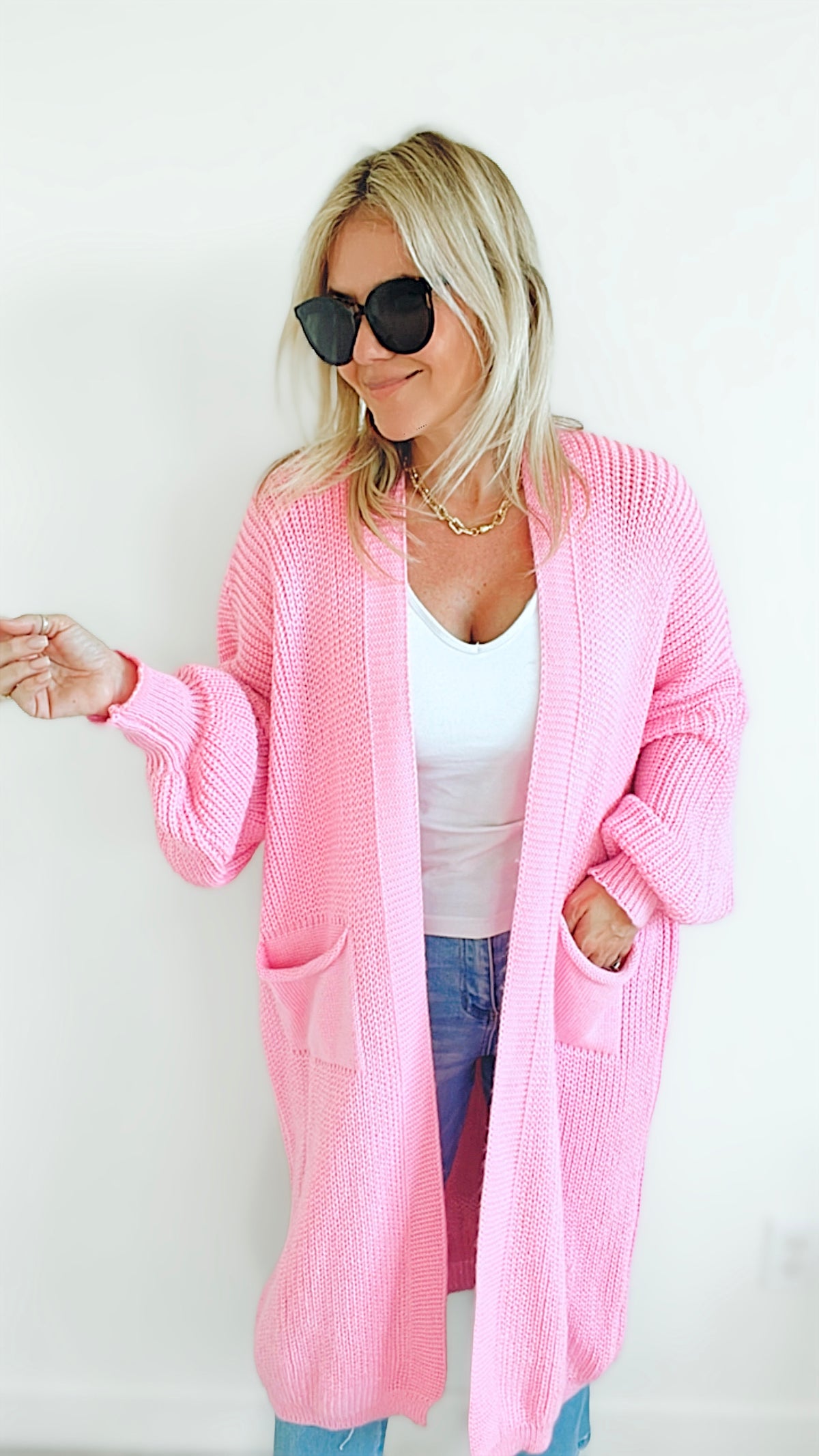 Sugar High Long Italian Cardigan-Pink-150 Cardigans/Layers-Yolly-Coastal Bloom Boutique, find the trendiest versions of the popular styles and looks Located in Indialantic, FL