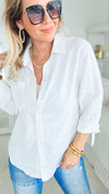 Linen Button Down Top - White-130 Long Sleeve Tops-Love Tree Fashion-Coastal Bloom Boutique, find the trendiest versions of the popular styles and looks Located in Indialantic, FL