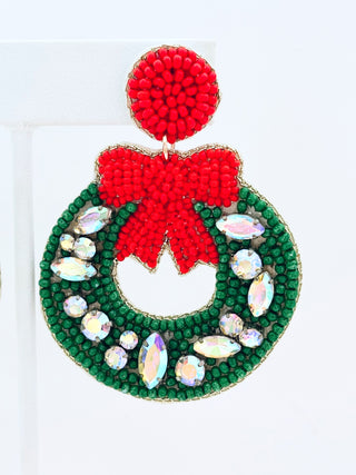 Christmas Wreath Earring - Red/Green-230 Jewelry-GS JEWELRY-Coastal Bloom Boutique, find the trendiest versions of the popular styles and looks Located in Indialantic, FL