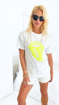 Italian Rock n Roll Graphic Top - Neon Yellow-120 Graphic-Yolly-Coastal Bloom Boutique, find the trendiest versions of the popular styles and looks Located in Indialantic, FL