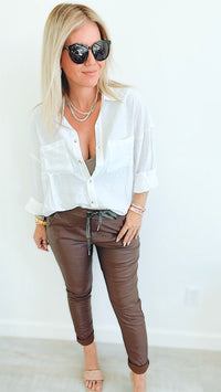City Lights Faux Leather Italian Jogger - Brown-180 Joggers-Italianissimo/ SEE YOU IN ROME-Coastal Bloom Boutique, find the trendiest versions of the popular styles and looks Located in Indialantic, FL