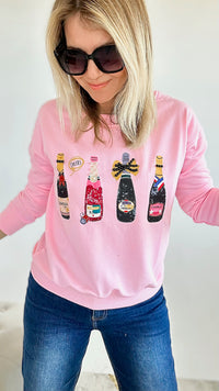 Champagne Obsessed Sweatshirt - Pink-130 Long Sleeve Tops-Why Dress-Coastal Bloom Boutique, find the trendiest versions of the popular styles and looks Located in Indialantic, FL