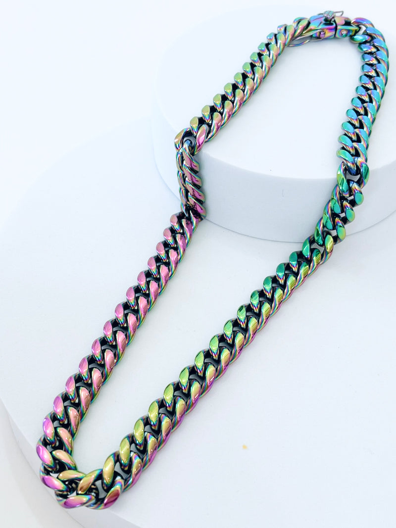 Curved Cuban Oil Spill Necklace - Snap Clasp-230 Jewelry-Darling-Coastal Bloom Boutique, find the trendiest versions of the popular styles and looks Located in Indialantic, FL