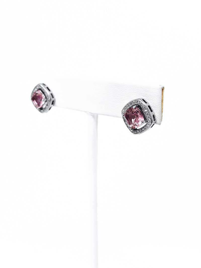 Pink CZ Square Halo Set-230 Jewelry-Radium-Coastal Bloom Boutique, find the trendiest versions of the popular styles and looks Located in Indialantic, FL