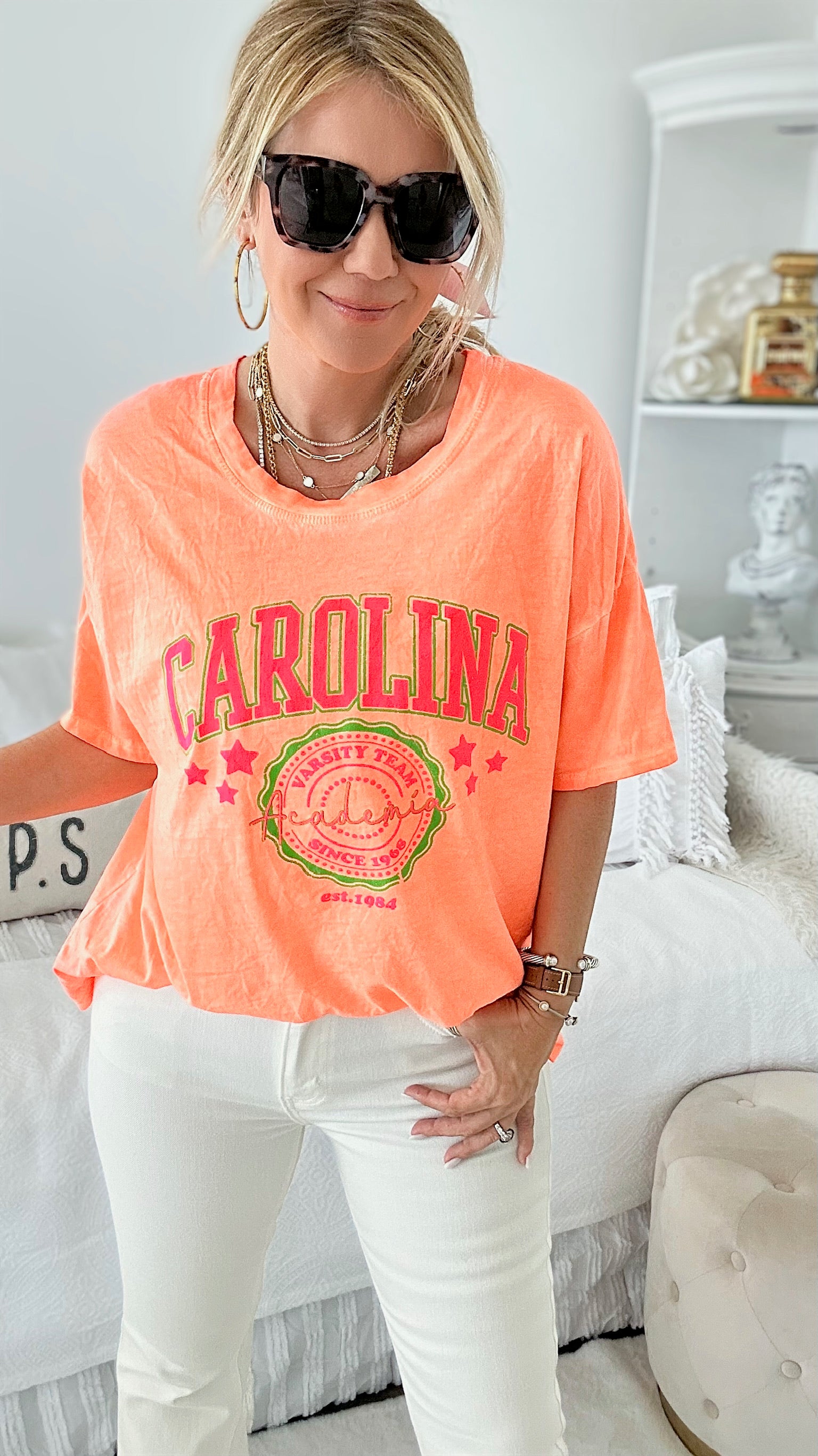 Carolina Graphic Tee - Neon Orange-120 Graphic-Yolly-Coastal Bloom Boutique, find the trendiest versions of the popular styles and looks Located in Indialantic, FL