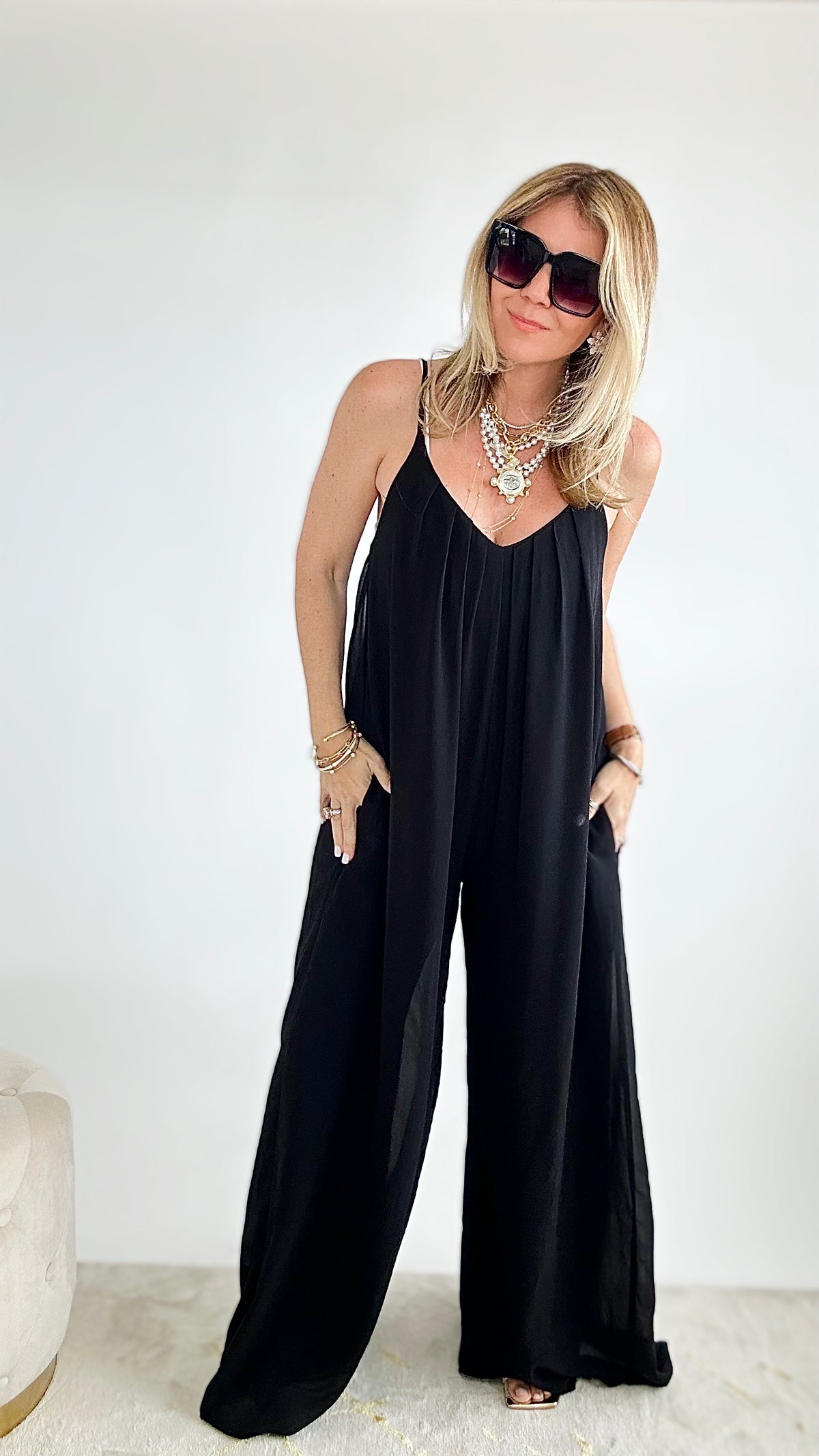 Brisbane Woven Jumpsuit - Black-200 Dresses/Jumpsuits/Rompers-DRESS DAY-Coastal Bloom Boutique, find the trendiest versions of the popular styles and looks Located in Indialantic, FL