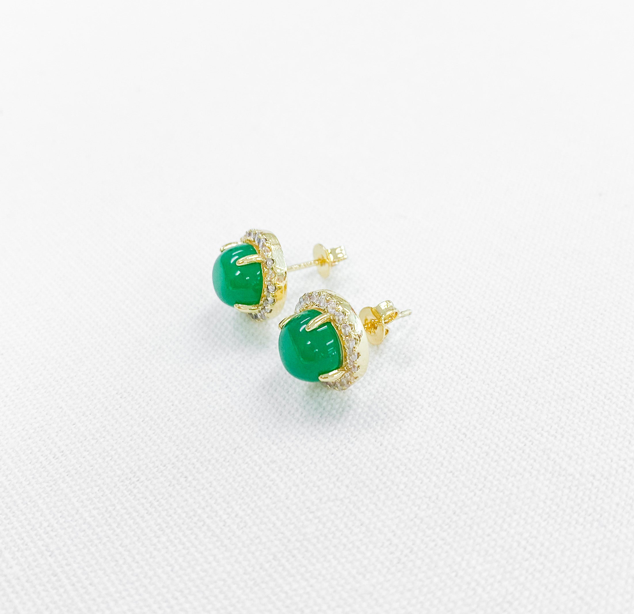 Jade & Gold Halo Stud Earring-230 Jewelry-NYC-Coastal Bloom Boutique, find the trendiest versions of the popular styles and looks Located in Indialantic, FL