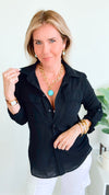 Relaxed Button Down Top - Black-130 Long Sleeve Tops-Love Tree Fashion-Coastal Bloom Boutique, find the trendiest versions of the popular styles and looks Located in Indialantic, FL