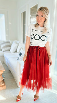 The Met Tulle Midi Skirt - Scarlet Red-170 Bottoms-Taba Stitch-Coastal Bloom Boutique, find the trendiest versions of the popular styles and looks Located in Indialantic, FL
