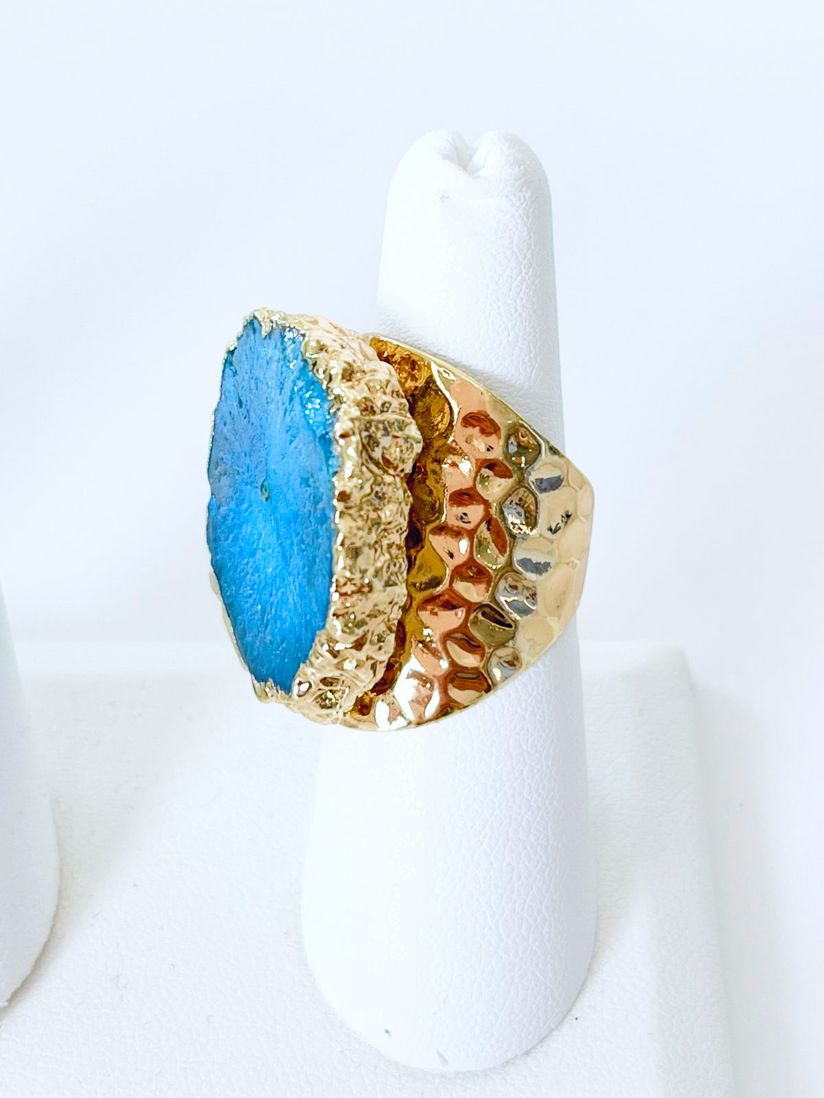 Hammered Mega Stone Ring - Lapis-230 Jewelry-Darling-Coastal Bloom Boutique, find the trendiest versions of the popular styles and looks Located in Indialantic, FL