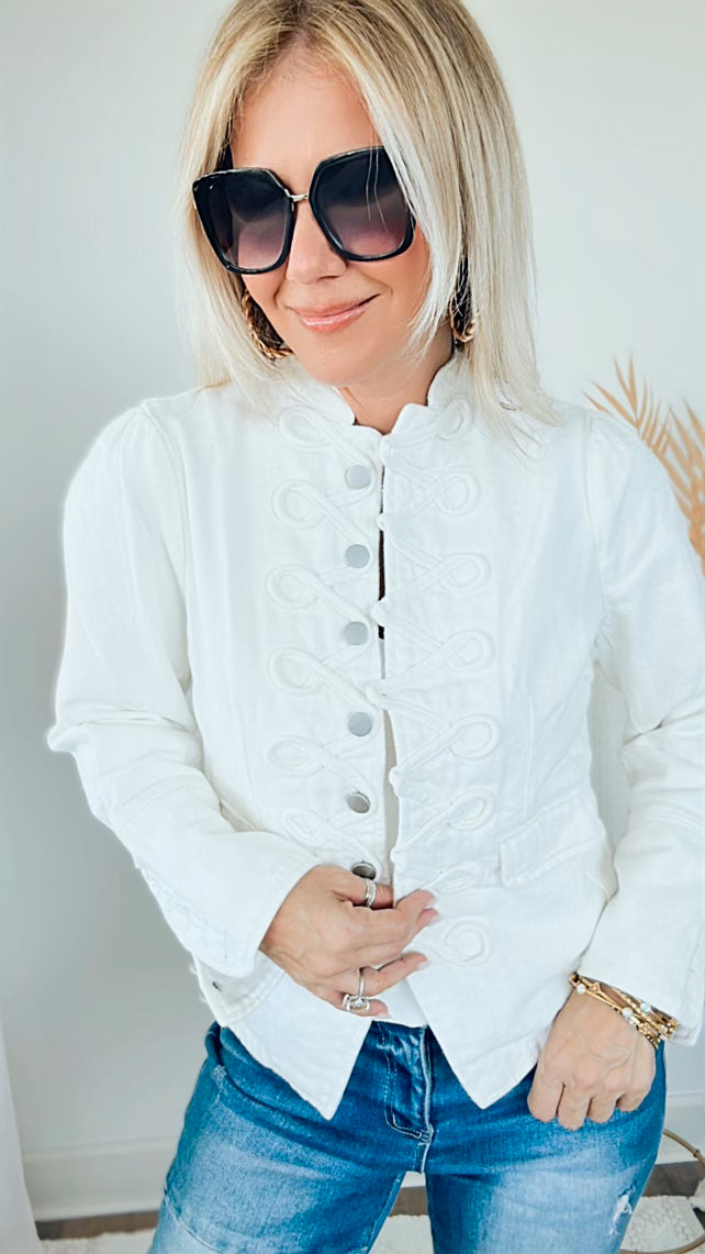 Richmond Denim Jacket - Ivory-160 Jackets-Andree By Unit-Coastal Bloom Boutique, find the trendiest versions of the popular styles and looks Located in Indialantic, FL