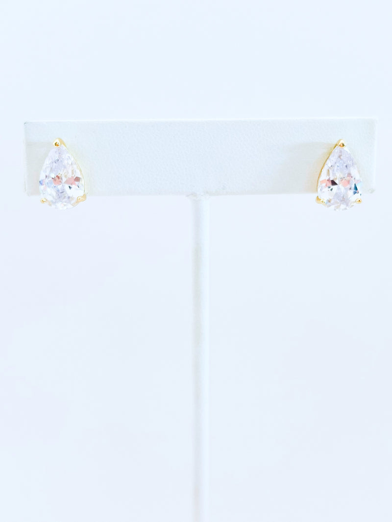 Sterling Silver Pear Stud Earrings - Clear-230 Jewelry-NYC-Coastal Bloom Boutique, find the trendiest versions of the popular styles and looks Located in Indialantic, FL