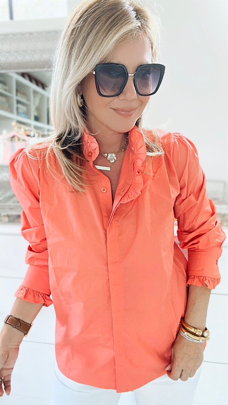 Wilshire Poplin Blouse - Light Coral-130 Long Sleeve Tops-MAZIK-Coastal Bloom Boutique, find the trendiest versions of the popular styles and looks Located in Indialantic, FL
