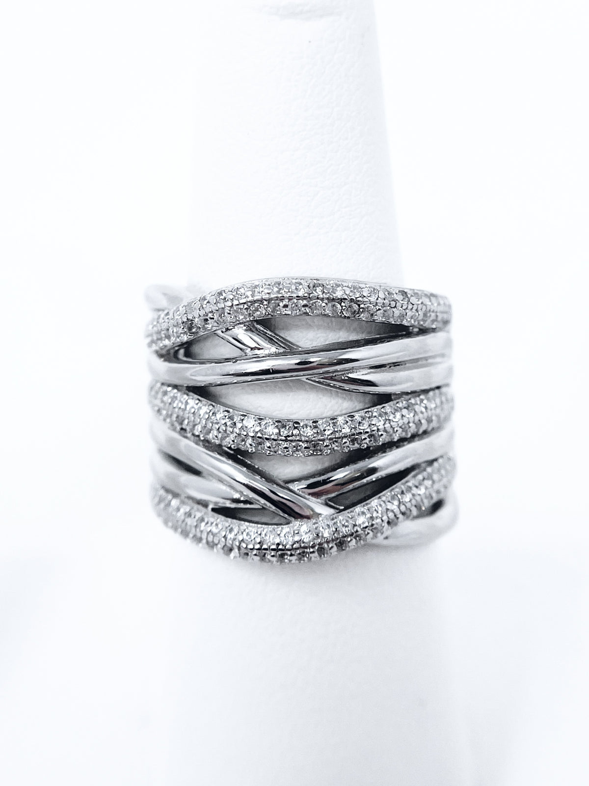 Sterling Silver Wave Layered Micropave Ring - Feb Market-230 Jewelry-Radium-Coastal Bloom Boutique, find the trendiest versions of the popular styles and looks Located in Indialantic, FL