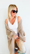 Sugar High Long Italian Cardigan - Taupe-150 Cardigans/Layers-Italianissimo-Coastal Bloom Boutique, find the trendiest versions of the popular styles and looks Located in Indialantic, FL