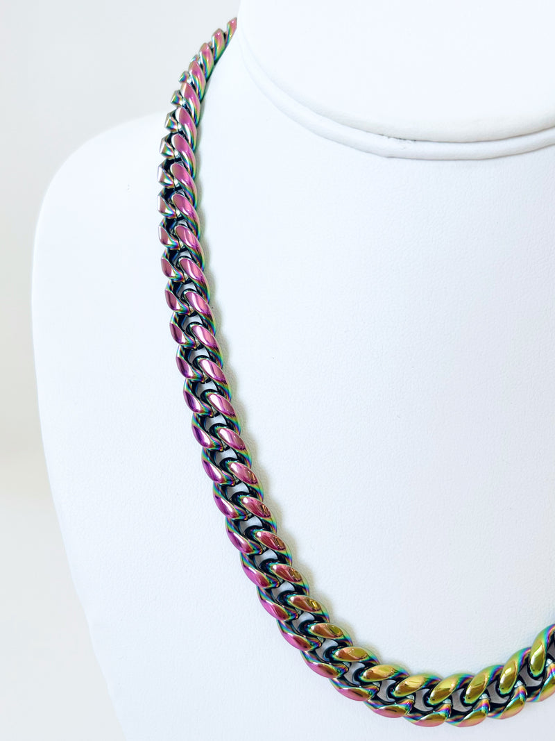 Curved Cuban Oil Spill Necklace - Snap Clasp-230 Jewelry-Darling-Coastal Bloom Boutique, find the trendiest versions of the popular styles and looks Located in Indialantic, FL