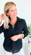 Relaxed Button Down Top - Black-130 Long Sleeve Tops-Love Tree Fashion-Coastal Bloom Boutique, find the trendiest versions of the popular styles and looks Located in Indialantic, FL