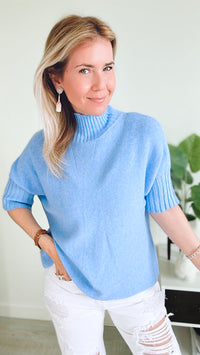 Break Free Italian Sweater Top- Dusty Blue-140 Sweaters-Italianissimo-Coastal Bloom Boutique, find the trendiest versions of the popular styles and looks Located in Indialantic, FL