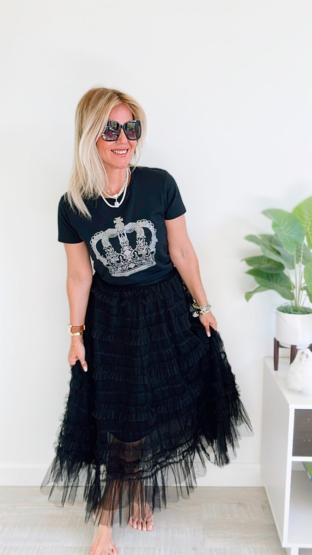 Ruffle Tiered Midi Skirt - Black-170 Bottoms-Taba Stitch-Coastal Bloom Boutique, find the trendiest versions of the popular styles and looks Located in Indialantic, FL