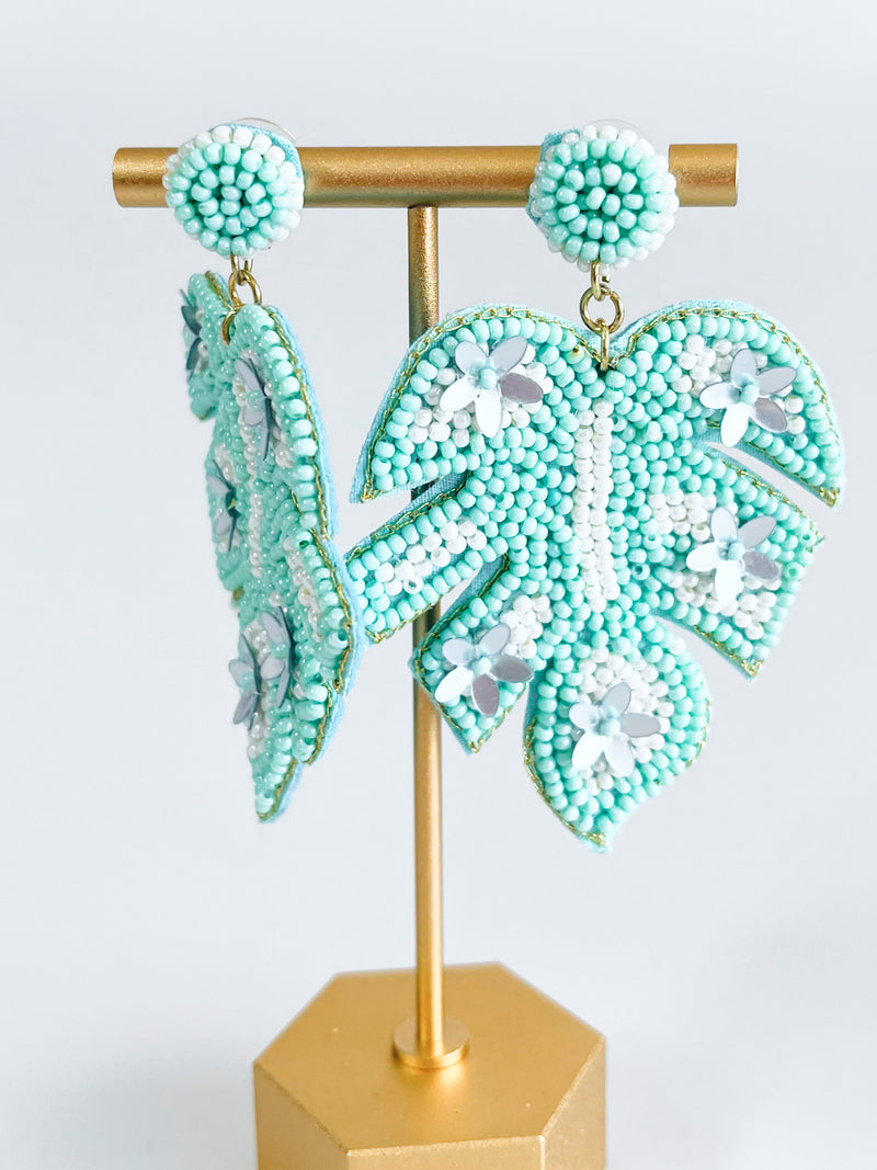 Tropical Forest Leaf Earrings - Turquoise-230 Jewelry-Golden Stella-Coastal Bloom Boutique, find the trendiest versions of the popular styles and looks Located in Indialantic, FL