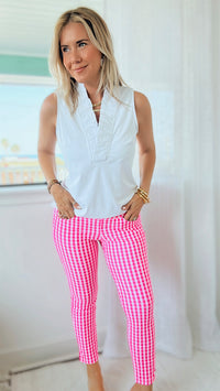 Cropped Gingham Leggings - Hot Pink-170 Bottoms-ARYEH-Coastal Bloom Boutique, find the trendiest versions of the popular styles and looks Located in Indialantic, FL