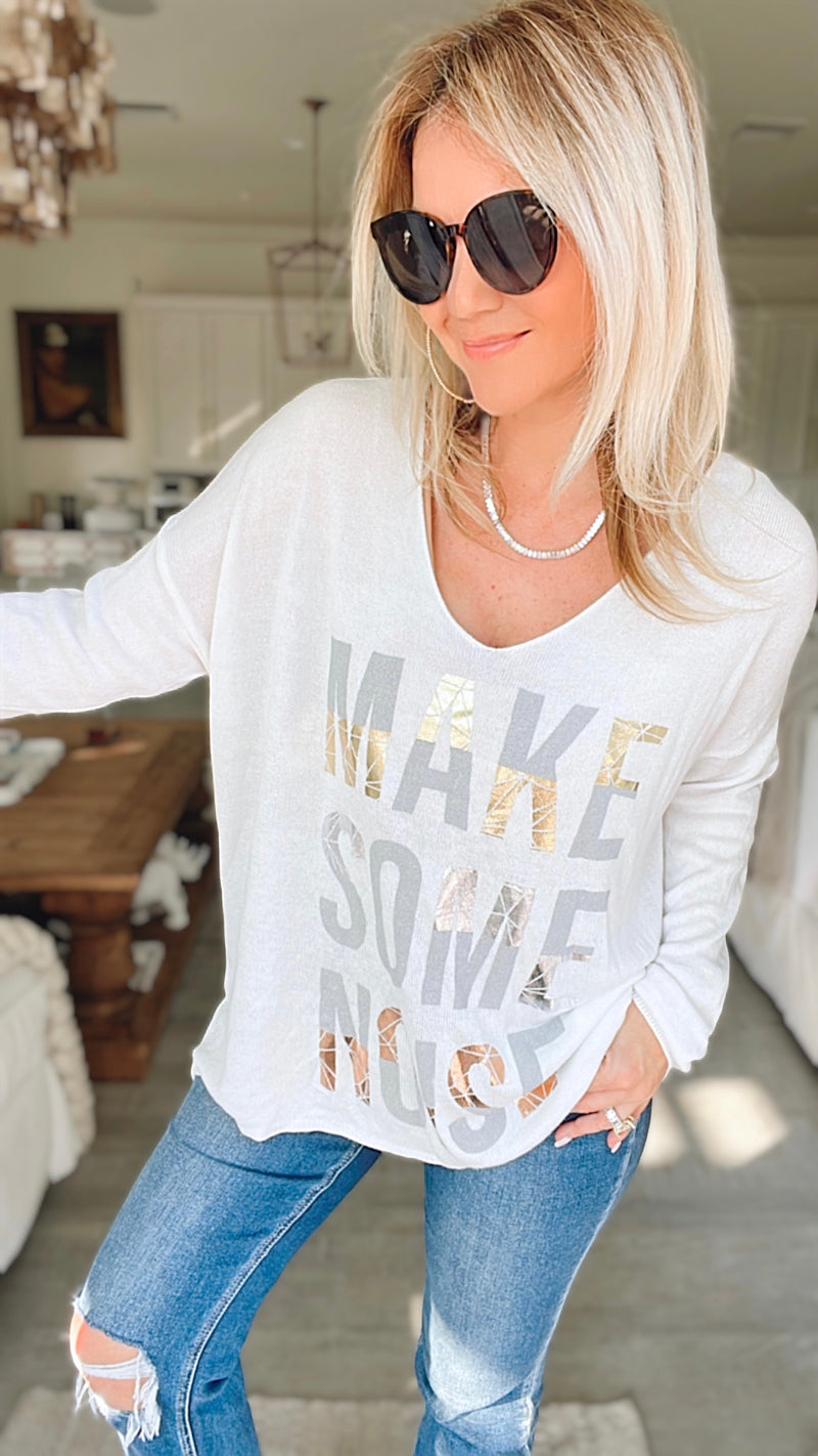 Make Some Noise Knit-White-130 Long Sleeve Tops-Venti6 Outlet-Coastal Bloom Boutique, find the trendiest versions of the popular styles and looks Located in Indialantic, FL