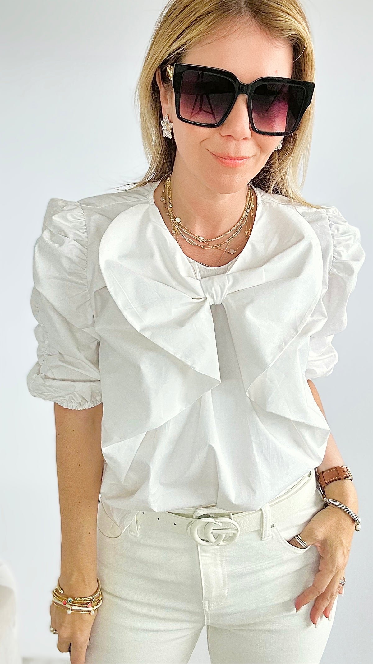 Winnipeg Shirred Sleeve Blouse-130 Long Sleeve Tops-MAZIK-Coastal Bloom Boutique, find the trendiest versions of the popular styles and looks Located in Indialantic, FL